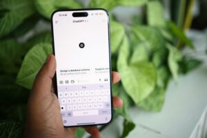 Image of a cellular phone with the ChatGPT app open.